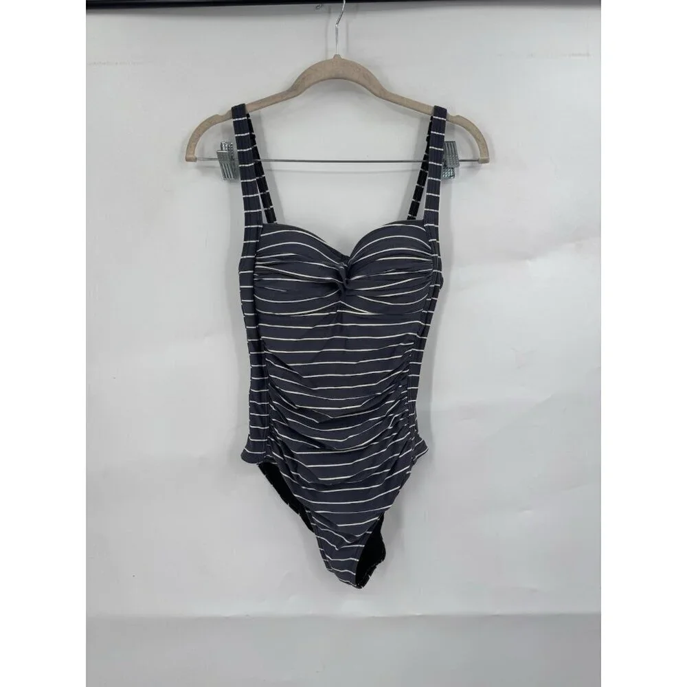 Bond Eye Australia One Piece Striped Swimsuit Women‎ 6 Grey Beach Resortwear